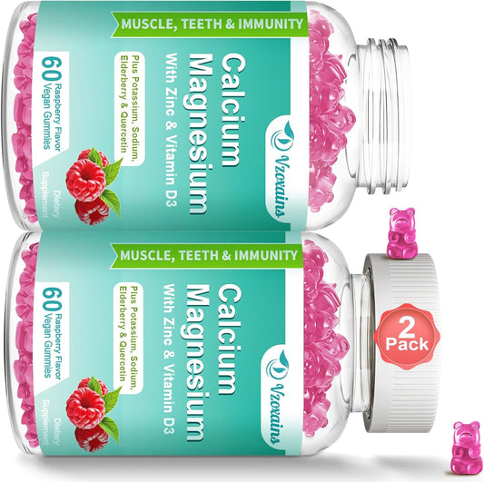 High Absorption Calcium Magnesium Zinc Gummies with Magnesium Glycinate - Vegan Bone & Teeth Strength Supplement - Sugar Free, 120 Count