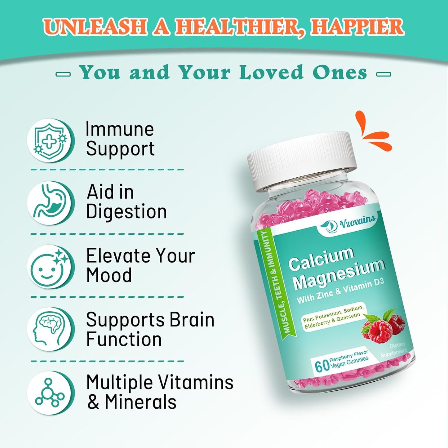 High Absorption Calcium Magnesium Zinc Gummies with Magnesium Glycinate - Vegan Bone & Teeth Strength Supplement - Sugar Free, 120 Count