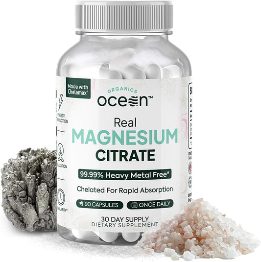 High Absorption Chelated Magnesium Supplement for Energy, Relaxation, and Regularity - Organics Ocean Real Magnesium Citrate