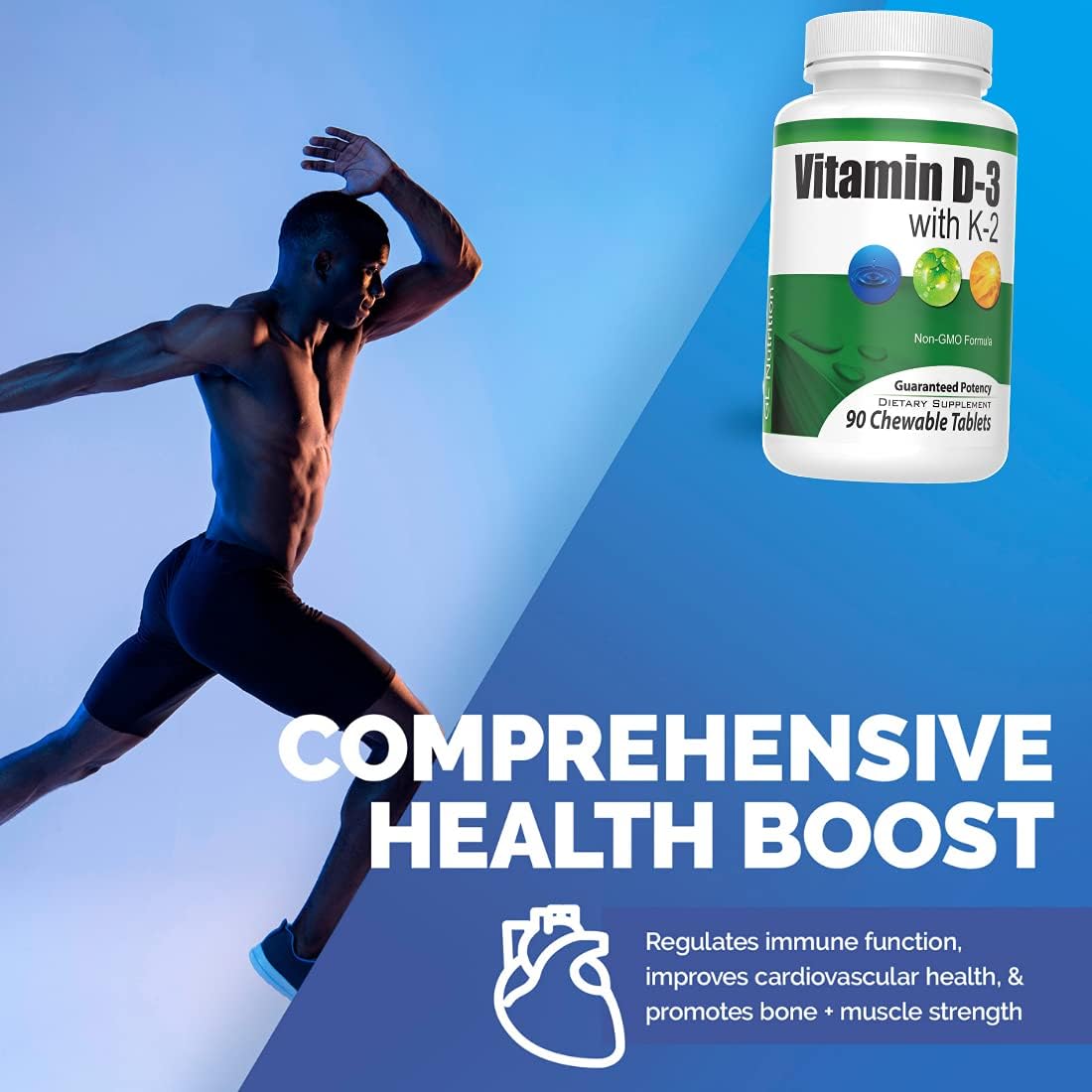 High Absorption Chewable Vitamin D3 + K2 Tablets | Great Lakes Nutrition | 90 Count | Heart, Bones, Skin, Dental Health | Regulates Immune Function