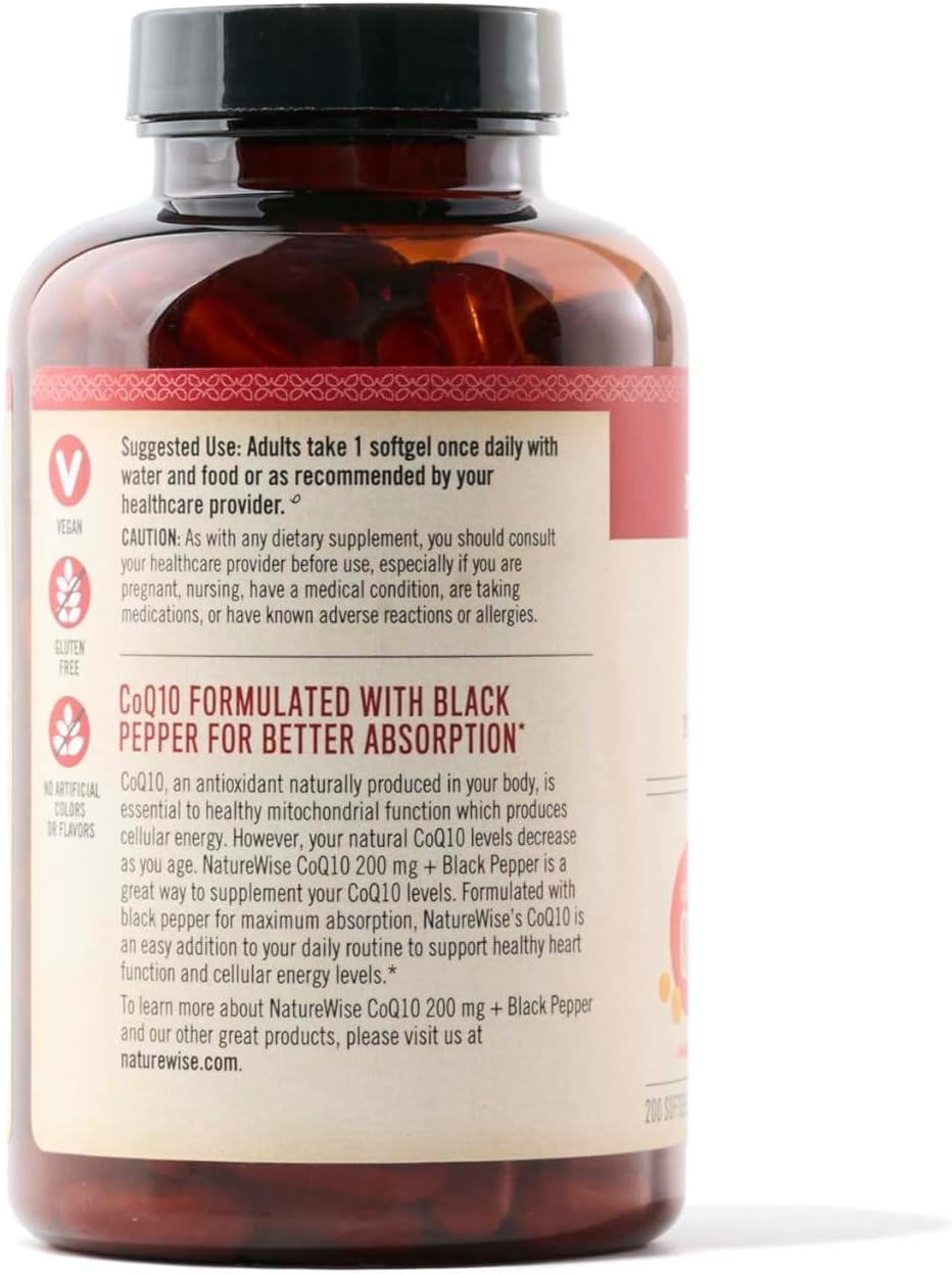 High Absorption CoQ10 200mg Softgels with BioPerine - Heart Health Antioxidant - Vegan, Non-GMO - 200 Count, 200-Day Supply