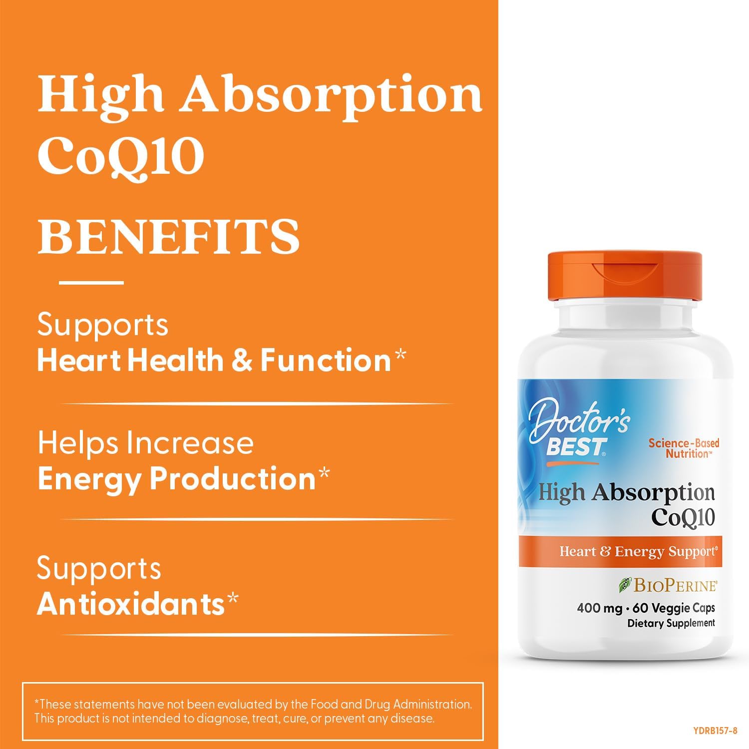 High Absorption CoQ10 for Heart & Energy Support - USP Verified, Non-GMO, Gluten-Free, Vegan - 60 Veggie Capsules