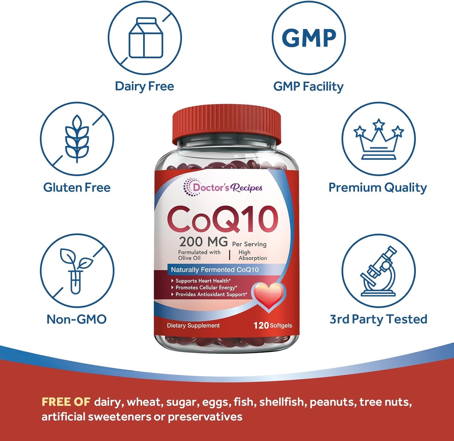 High Absorption CoQ10 Supplement with Olive Oil for Heart Health - 200mg, 120 Softgels