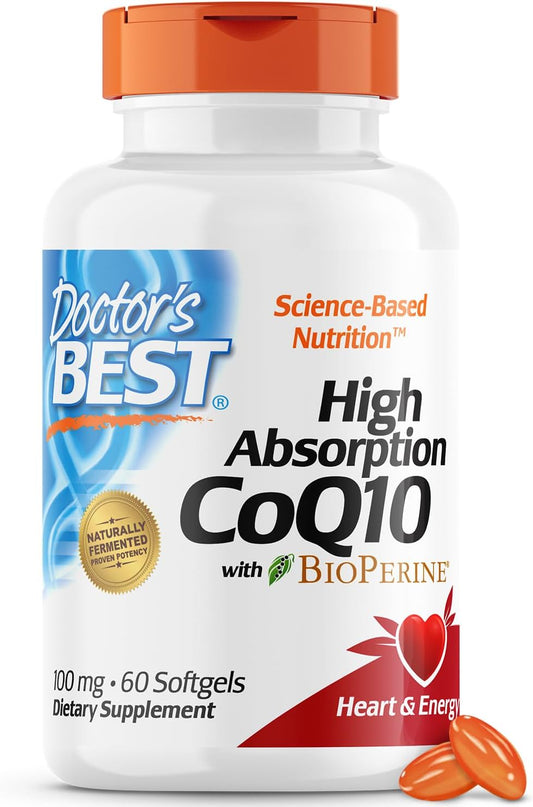 High Absorption CoQ10 with BioPerine for Heart Health & Energy, 100 mg, 60 Softgels by Doctor's Best - Gluten Free & Naturally Fermented