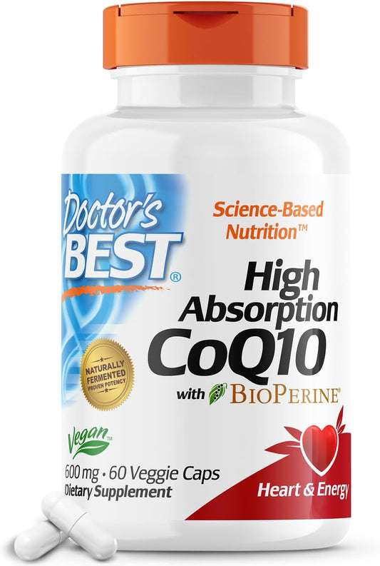 High Absorption CoQ10 with BioPerine for Heart Health & Energy Production - 600 mg Vegan Capsules - Non-GMO & Gluten Free