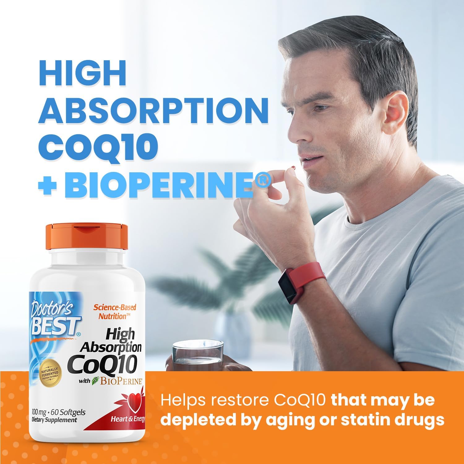 High Absorption CoQ10 with BioPerine for Heart Health & Energy, 100 mg, 60 Softgels by Doctor's Best - Gluten Free & Naturally Fermented