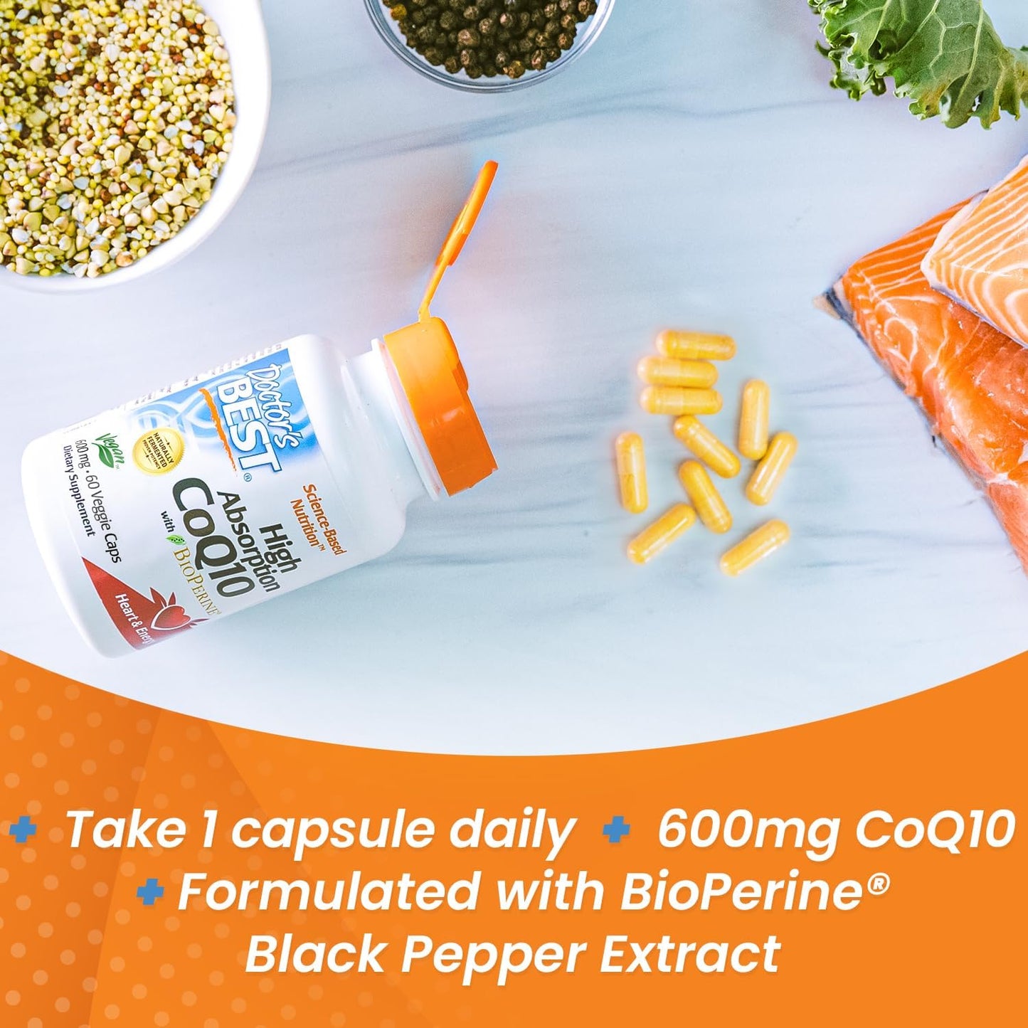 High Absorption CoQ10 with BioPerine for Heart Health & Energy Production - 600 mg Vegan Capsules - Non-GMO & Gluten Free