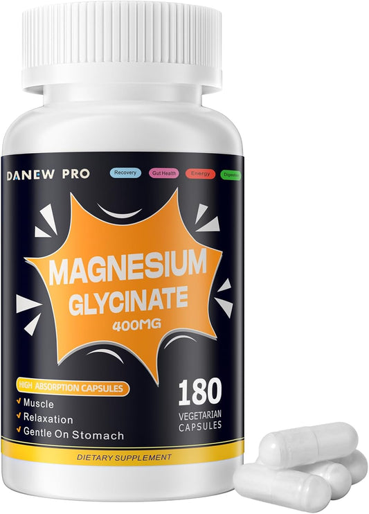 High Absorption DANEW Pro Magnesium Glycinate 400 MG, Gentle On Stomach, Non-GMO, 180 Vegetarian Capsules.