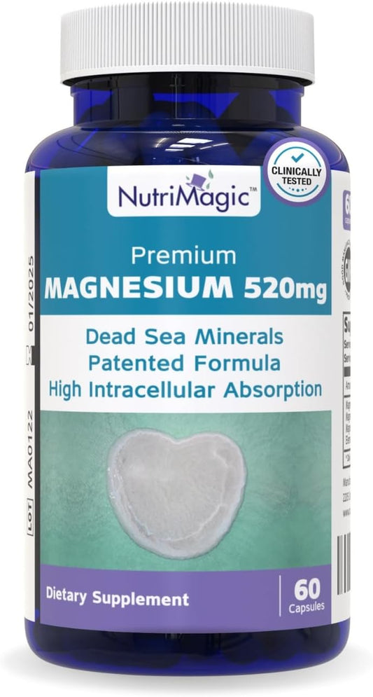 High Absorption Elemental Magnesium 520mg Capsules - Natural Dead Sea Mineral Complex for Heart, Muscle, Bone, Brain Health - Vegan, 60 Count - BoostGo Australia