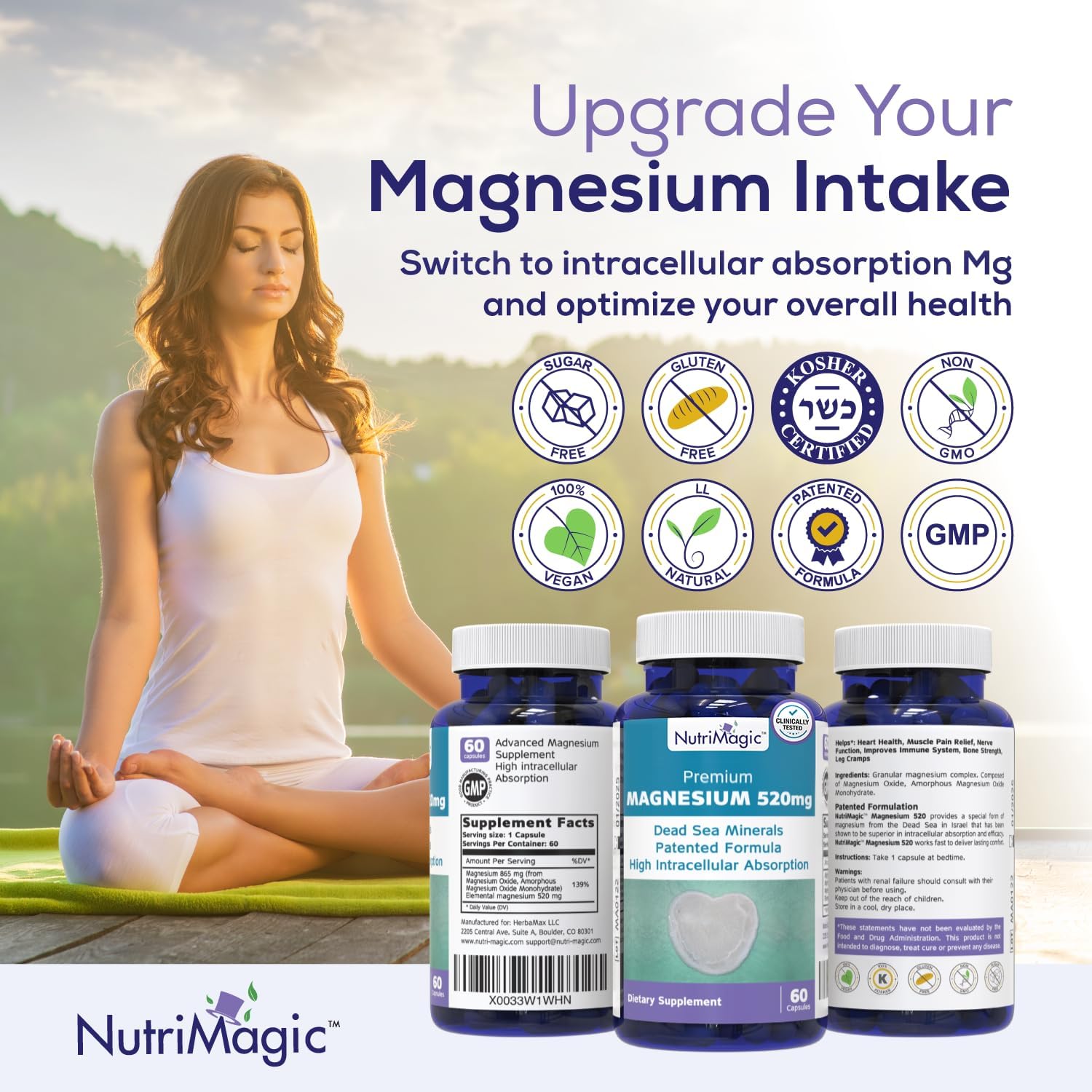 High Absorption Elemental Magnesium 520mg Capsules - Natural Dead Sea Mineral Complex for Heart, Muscle, Bone, Brain Health - Vegan, 60 Count - BoostGo Australia