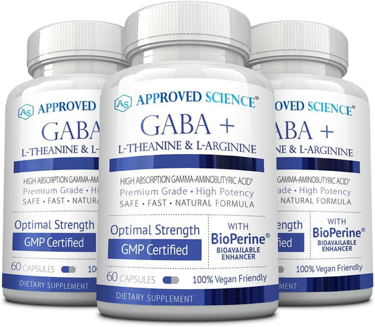 High Absorption GABA+ Supplement - Boost Mood, Improve Sleep & Promote Calm - GABA, L-Theanine, L-Arginine, Vitamin B6 - Vegan - 180 Capsules