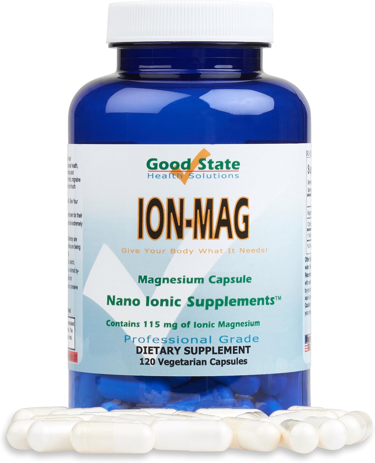 High Absorption Ionic Magnesium Capsules - 115 mg per Serving - 120 Veggie Capsules - Good State ION-MAG