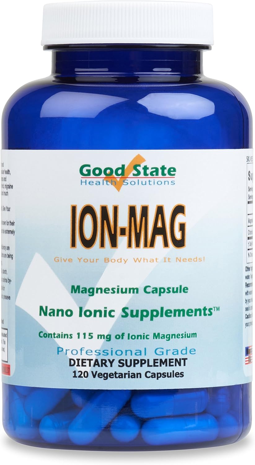 High Absorption Ionic Magnesium Capsules - 115 mg per Serving - 120 Veggie Capsules - Good State ION-MAG