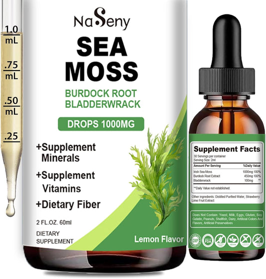 High Absorption Irish Sea Moss Liquid Drops Supplement - 1000mg Tincture with Vitamin & Minerals for Immune Support, Digestion, Energy - Lemon Flavor