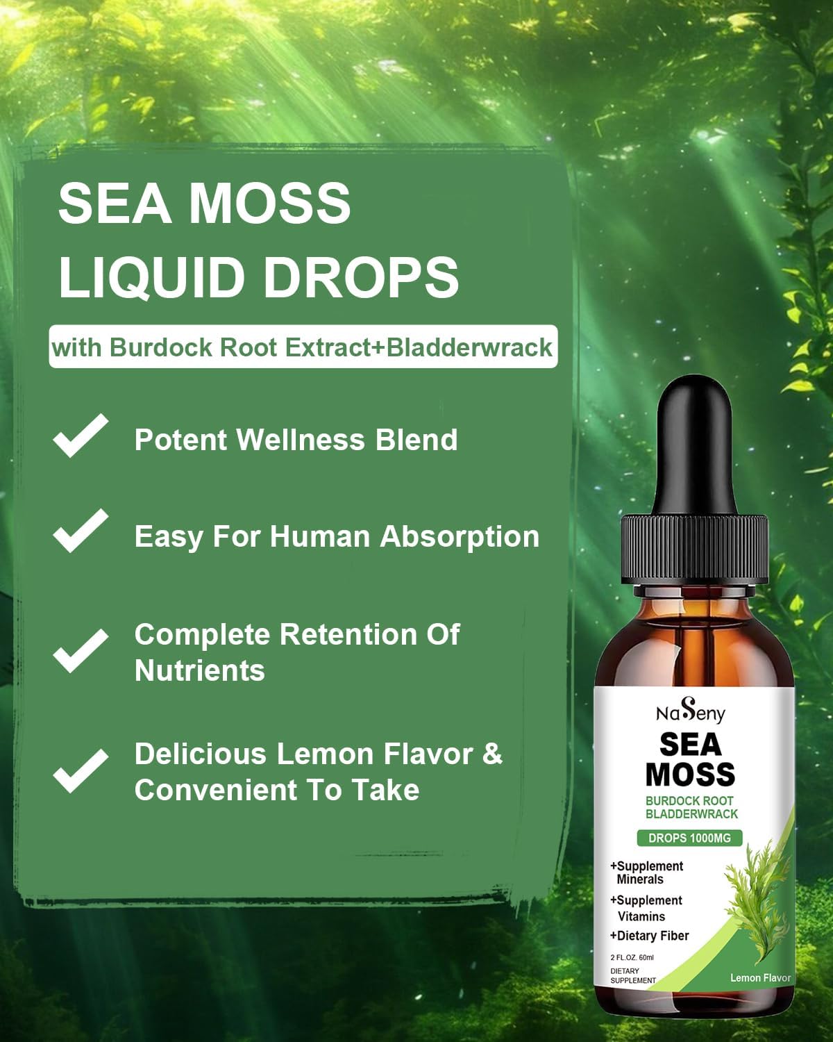 High Absorption Irish Sea Moss Liquid Drops Supplement - 1000mg Tincture with Vitamin & Minerals for Immune Support, Digestion, Energy - Lemon Flavor