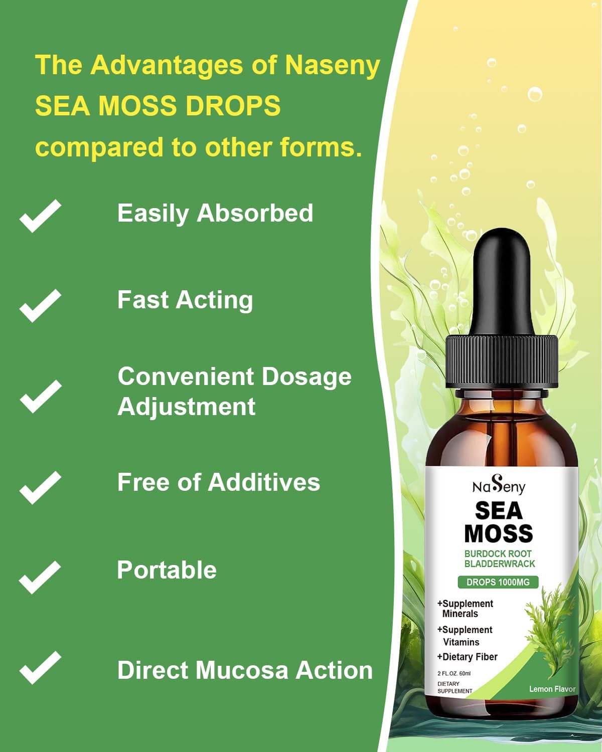 High Absorption Irish Sea Moss Liquid Drops Supplement - 1000mg Tincture with Vitamin & Minerals for Immune Support, Digestion, Energy - Lemon Flavor