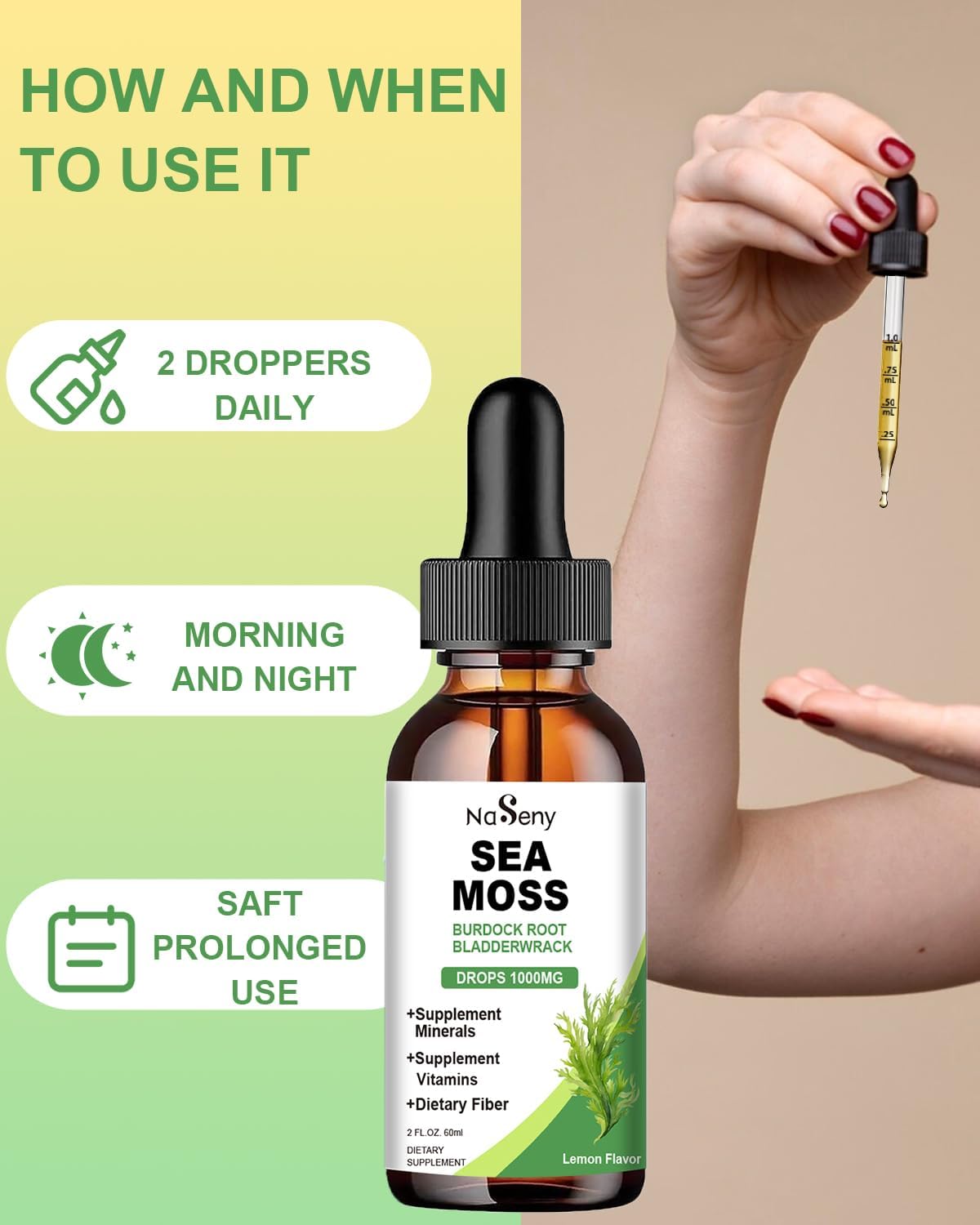 High Absorption Irish Sea Moss Liquid Drops Supplement - 1000mg Tincture with Vitamin & Minerals for Immune Support, Digestion, Energy - Lemon Flavor