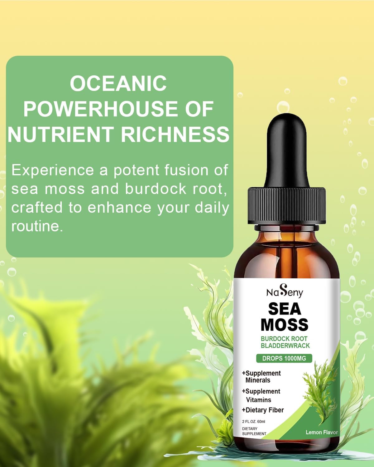 High Absorption Irish Sea Moss Liquid Drops Supplement - 1000mg Tincture with Vitamin & Minerals for Immune Support, Digestion, Energy - Lemon Flavor