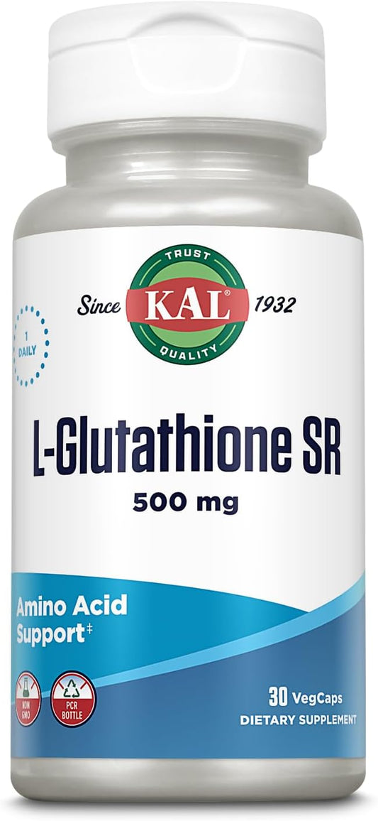 High Absorption KAL L-Glutathione SR Supplement, 30 VegCaps, Lab Verified Antioxidant - 30 Servings