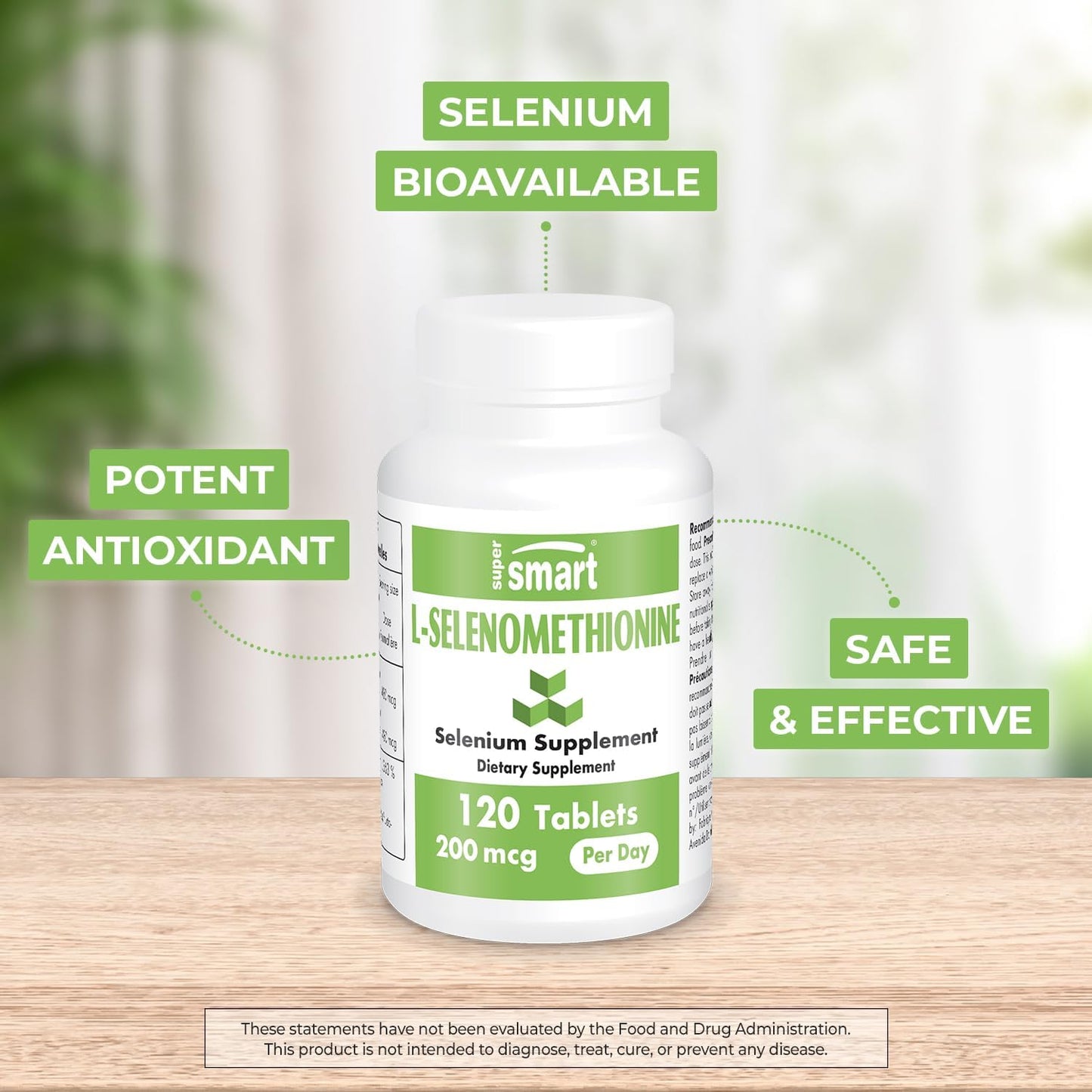 High Absorption L-Selenomethionine 200mcg Daily Selenium Supplement - Essential Trace Mineral - Non-GMO & Gluten Free - 120 Tablets