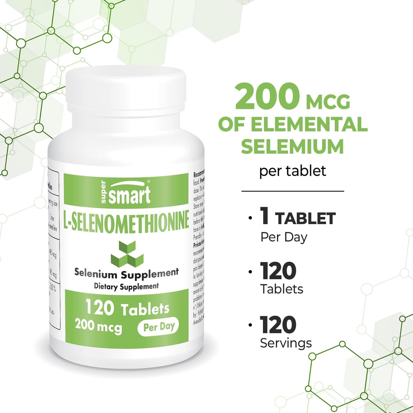 High Absorption L-Selenomethionine 200mcg Daily Selenium Supplement - Essential Trace Mineral - Non-GMO & Gluten Free - 120 Tablets