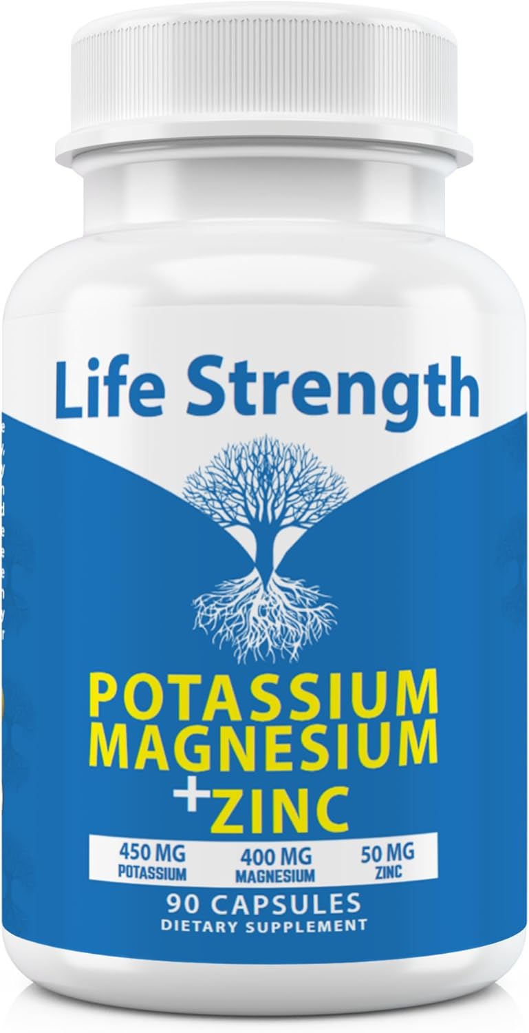 High Absorption LifeStrength Magnesium Potassium Zinc Supplement 90 Capsules - Vegan Natural Ingredients for Vascular Health, Leg Cramps, Sleep - BoostGo Australia