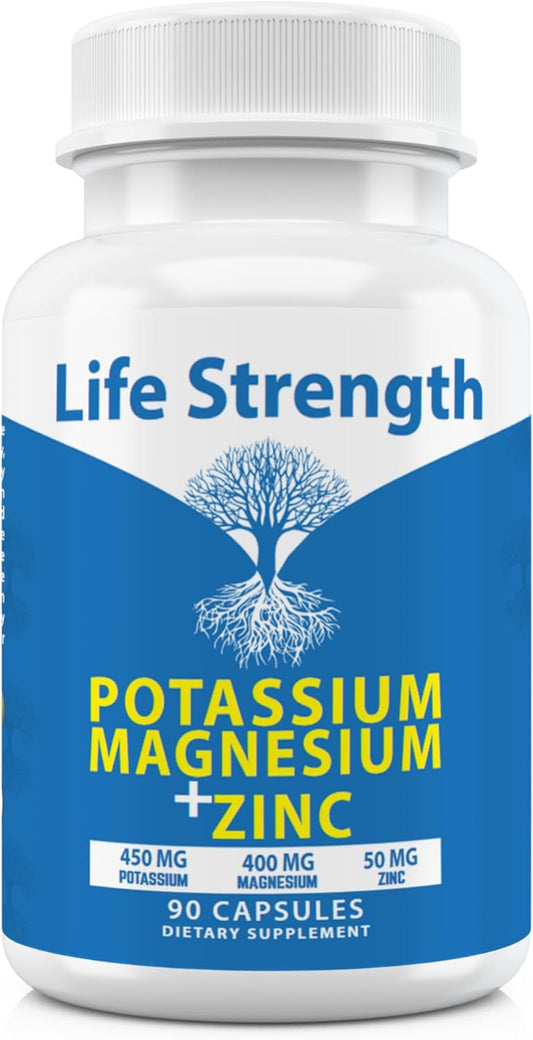 High Absorption LifeStrength Magnesium Potassium Zinc Supplement 90 Capsules - Vegan Natural Ingredients for Vascular Health, Leg Cramps, Sleep - BoostGo Australia