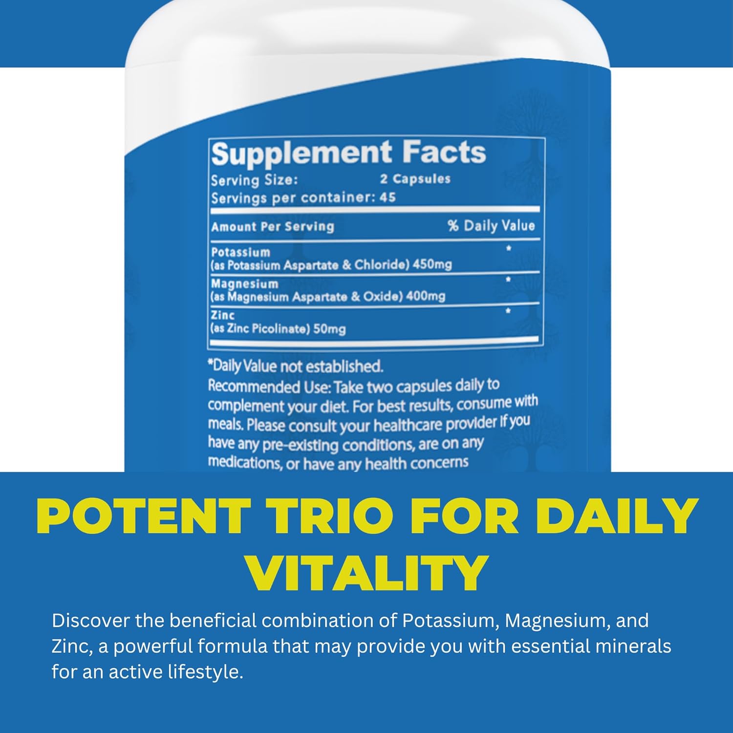 High Absorption LifeStrength Magnesium Potassium Zinc Supplement 90 Capsules - Vegan Natural Ingredients for Vascular Health, Leg Cramps, Sleep - BoostGo Australia