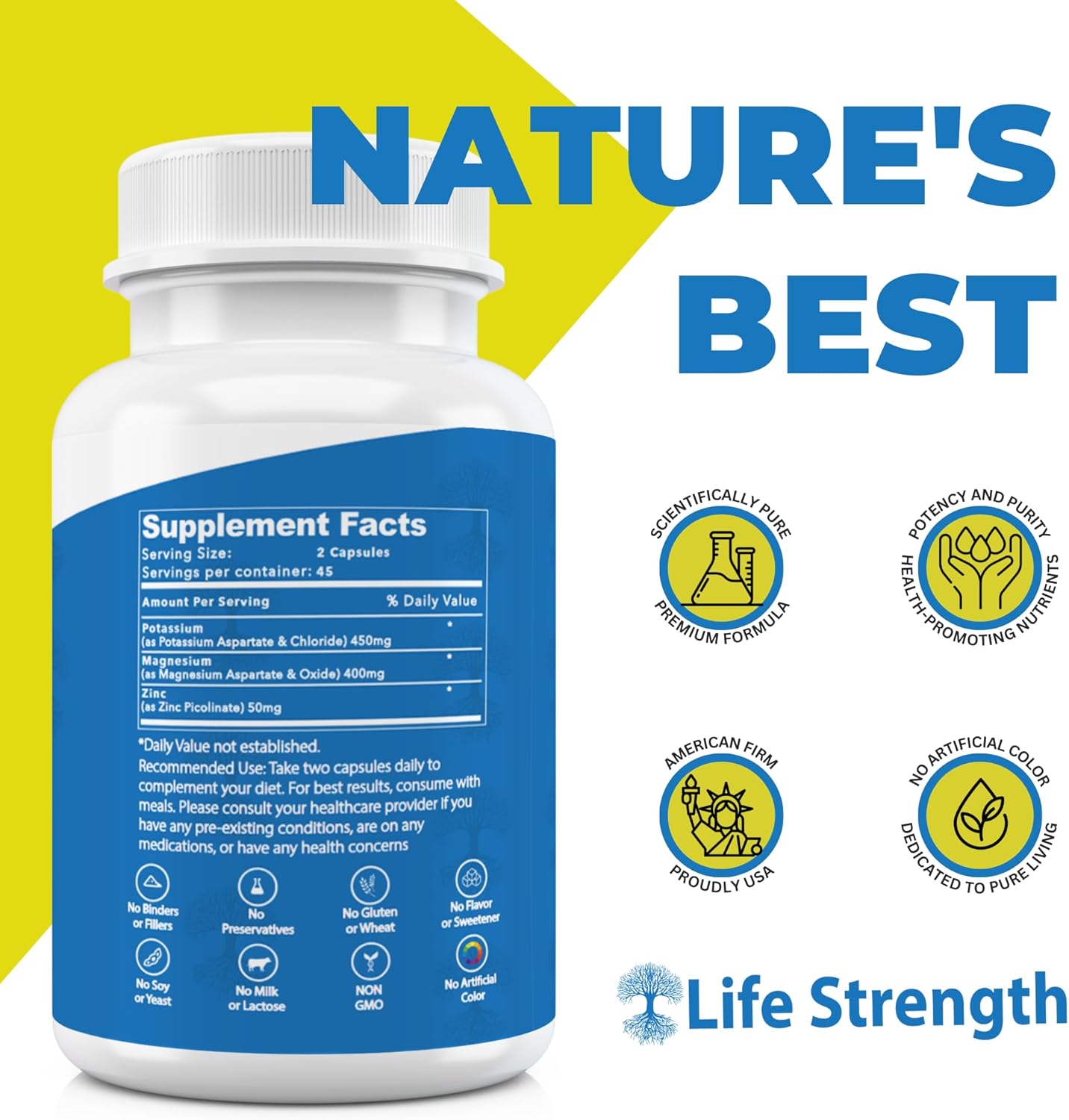 High Absorption LifeStrength Magnesium Potassium Zinc Supplement 90 Capsules - Vegan Natural Ingredients for Vascular Health, Leg Cramps, Sleep - BoostGo Australia