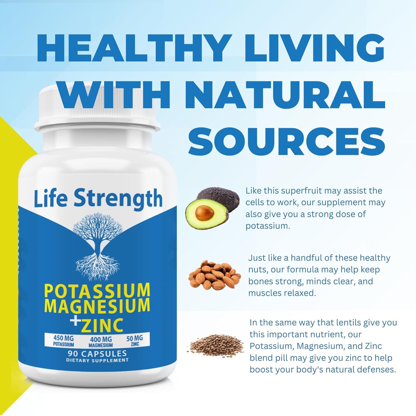 High Absorption LifeStrength Magnesium Potassium Zinc Supplement 90 Capsules - Vegan Natural Ingredients for Vascular Health, Leg Cramps, Sleep - BoostGo Australia