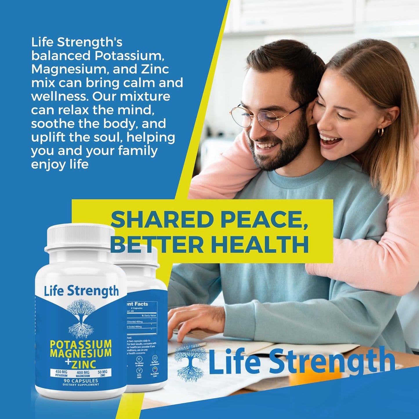 High Absorption LifeStrength Magnesium Potassium Zinc Supplement 90 Capsules - Vegan Natural Ingredients for Vascular Health, Leg Cramps, Sleep - BoostGo Australia