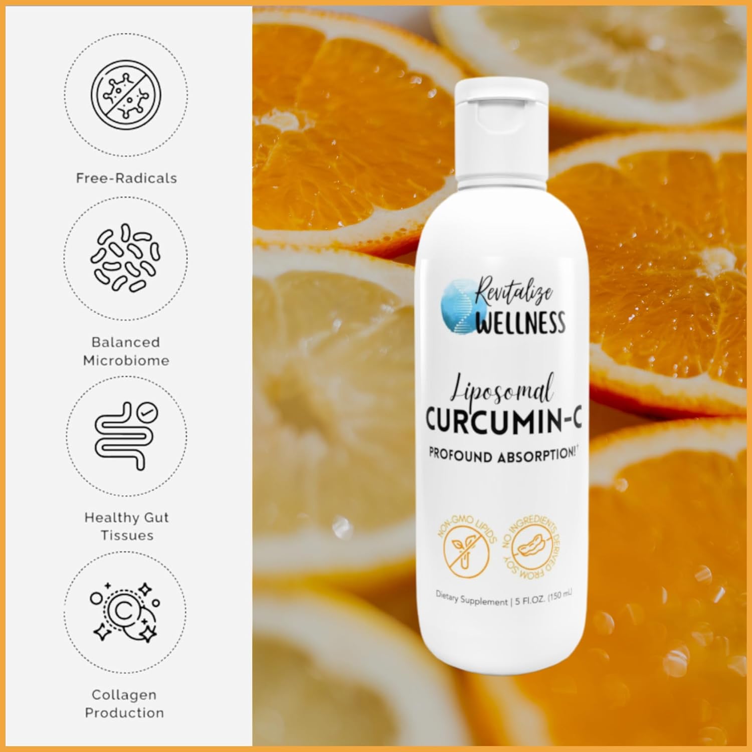 High Absorption Liposomal Curcumin-C with 1,000mg Vitamin C - Pure, Non-GMO, Corn Free - 30 Servings