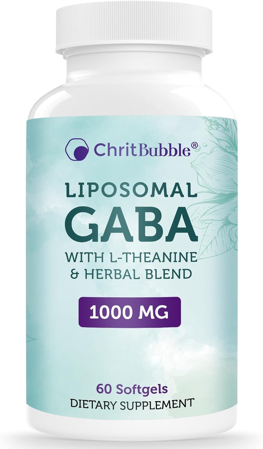 High Absorption Liposomal GABA Supplements 1000mg with L-Theanine 200mg, Ashwagandha, Chamomile, and Tart Cherry - Herbal Formula for Adults - 60 Softgels - Non-GMO and Gluten Free
