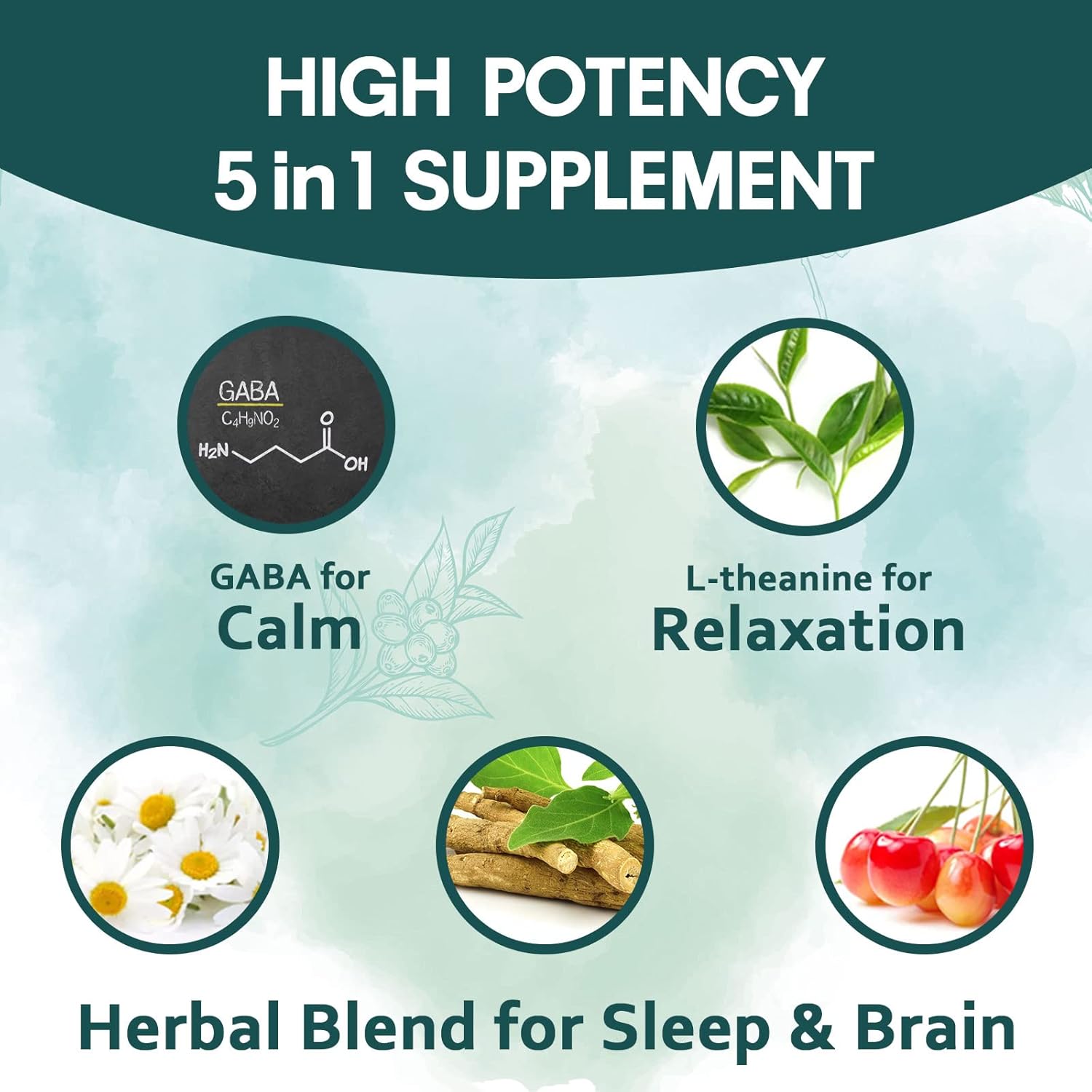 High Absorption Liposomal GABA Supplements 1000mg with L-Theanine 200mg, Ashwagandha, Chamomile, and Tart Cherry - Herbal Formula for Adults - 60 Softgels - Non-GMO and Gluten Free