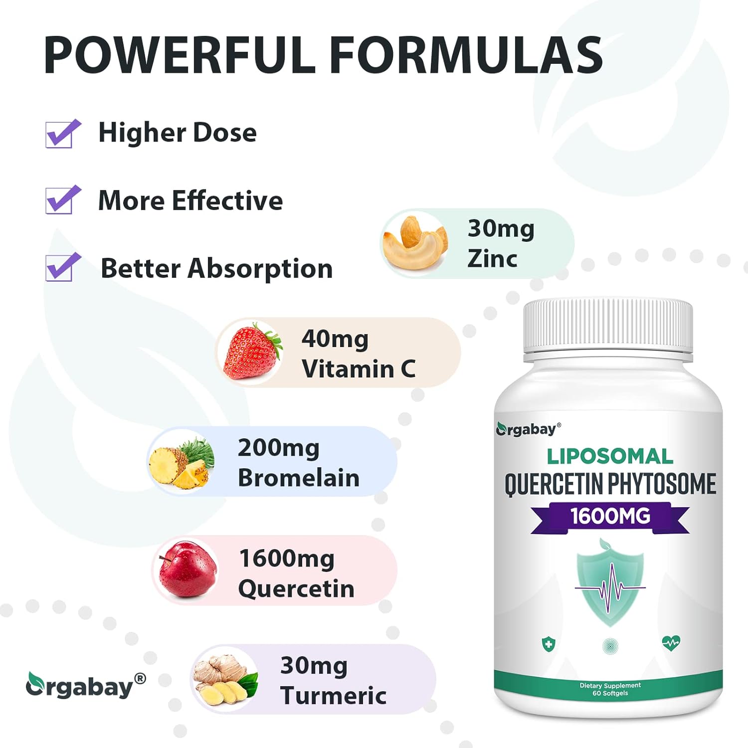 High Absorption Liposomal Quercetin Complex Softgels with Bromelain, Zinc, Vitamin C, and Turmeric - 360 Count
