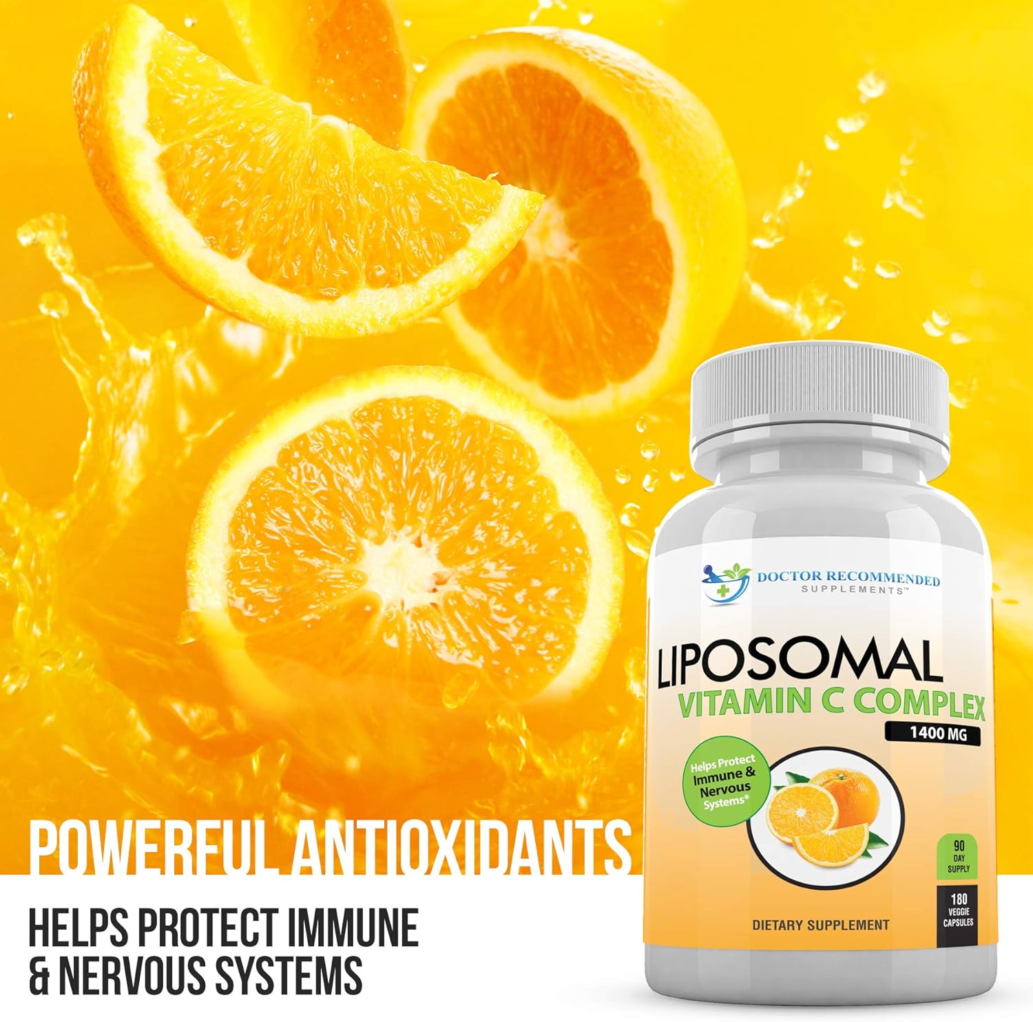 High Absorption Liposomal Vitamin C 1400mg - 180 Veggie Capsules - Immune Support & Collagen Booster - Doctor Recommended
