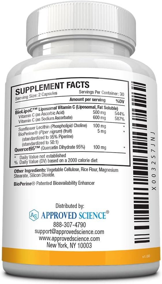 High Absorption Liposomal Vitamin C Capsules - 1100 mg - Boost Immune System, Collagen Production & Antioxidant Levels - Non GMO, Vegan - Made in USA - 60 Count