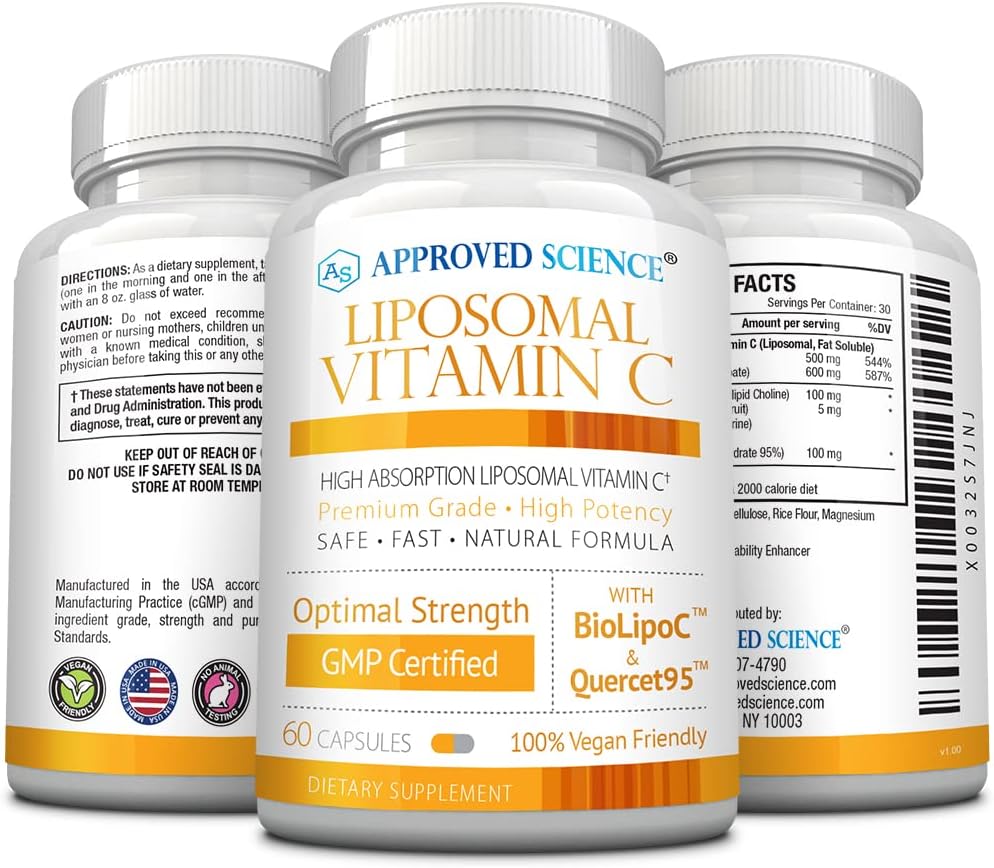 High Absorption Liposomal Vitamin C Capsules - 1100 mg - Boost Immune System, Collagen Production & Antioxidant Levels - Non GMO, Vegan - Made in USA - 60 Count