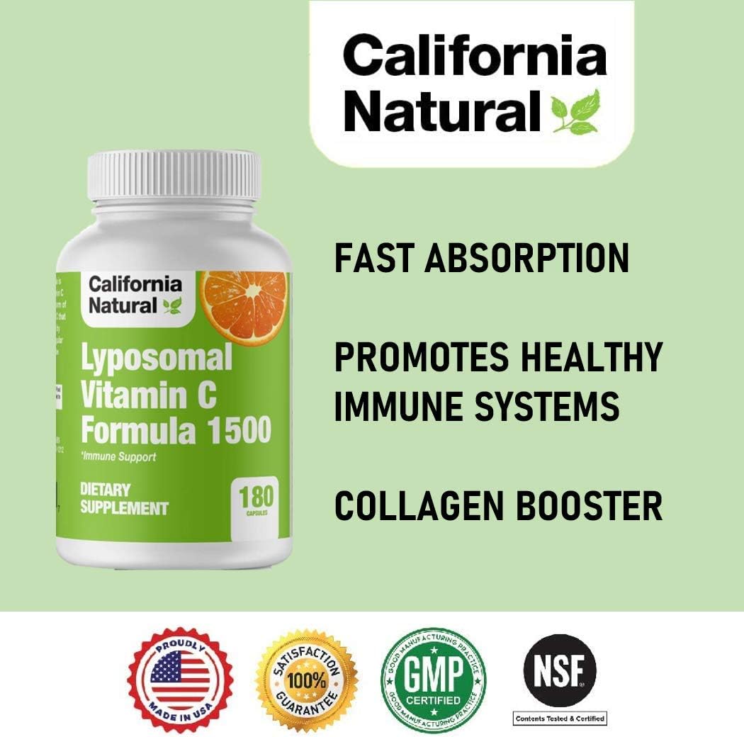 High Absorption Liposomal Vitamin C Complex - 1500mg, 180 Capsules - Immune Support, Antioxidant & Collagen Booster