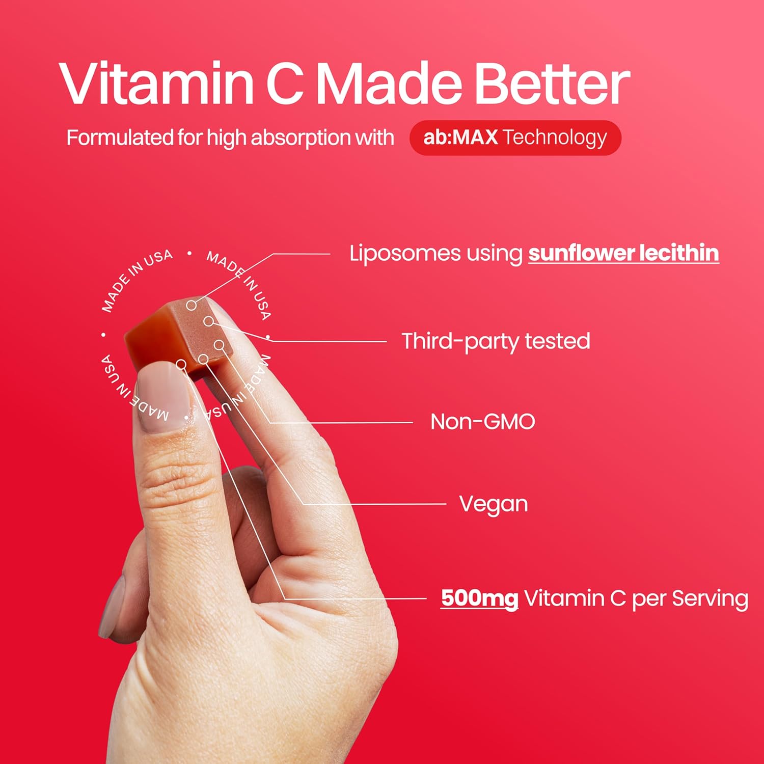 High Absorption Liposomal Vitamin C Gummies - 60 Gummies, 500mg per Serving - Vegan Antioxidant & Energy Booster - Strawberry Guava Flavor