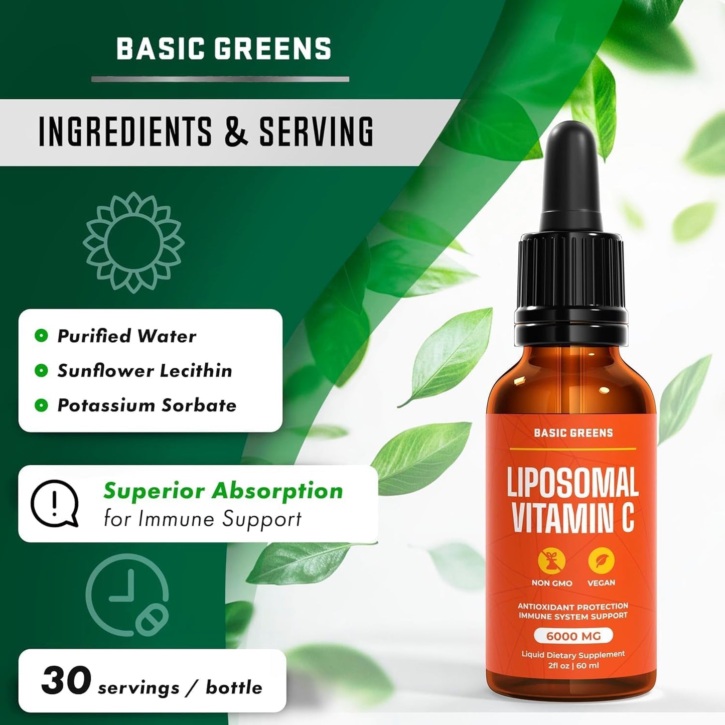 High Absorption Liposomal Vitamin C Liquid for Immune Support & Antioxidant Boost - Non-GMO Vegan Supplement - BoostGo Australia