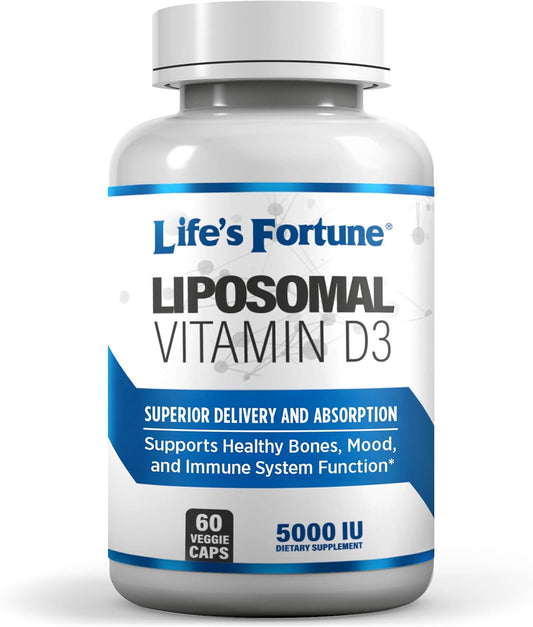 High Absorption Liposomal Vitamin D3 5000 IU Supplement for Healthy Bones, Mood, and Immune System - Non-GMO, 60 Veggie Caps