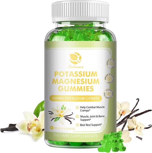 High Absorption Lukaree Potassium Magnesium Gummies with Omega 3, B6, D3, K2 & Calcium - Chewable Gummy for Leg Cramps, Immunity & Energy - 60 Count