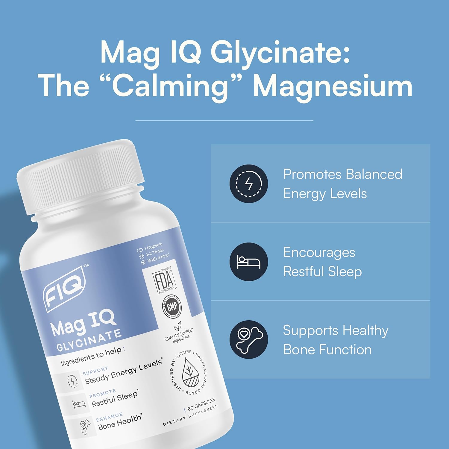 High Absorption Mag Glycinate Chelate TRAACS Supplement - Sleep, Energy, Bone Health - 60 Caps