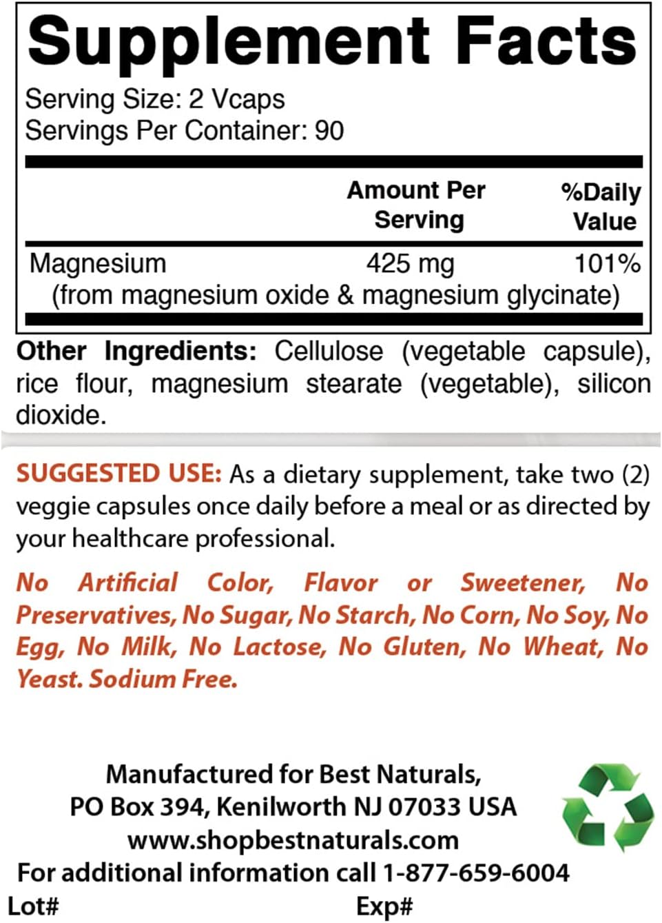 High Absorption Magnesium 425mg - 540 Veggie Capsules, Chelated Glycinate & Oxide, Non-GMO, Gluten Free for Muscle Relaxation - BoostGo Australia