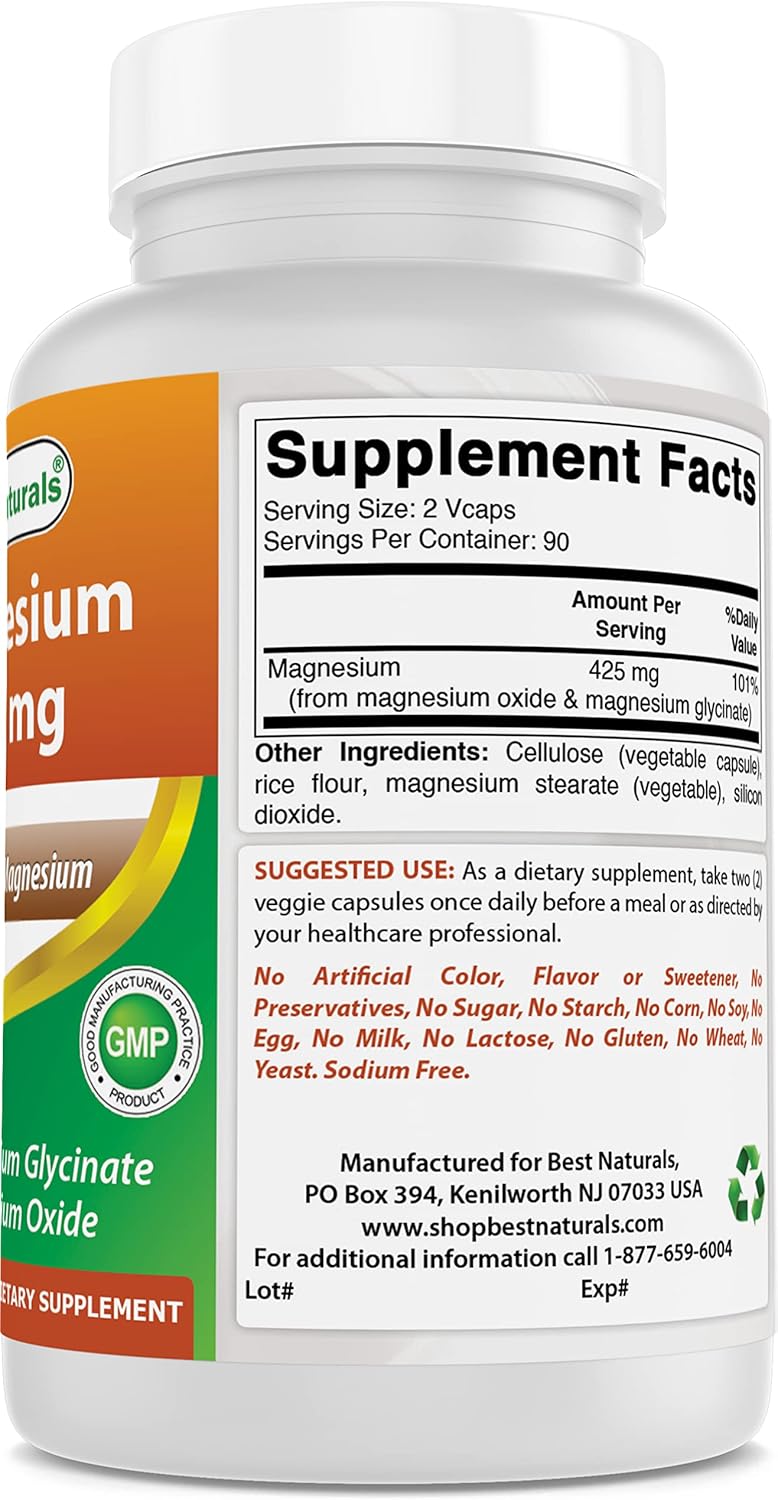 High Absorption Magnesium 425mg - 540 Veggie Capsules, Chelated Glycinate & Oxide, Non-GMO, Gluten Free for Muscle Relaxation - BoostGo Australia