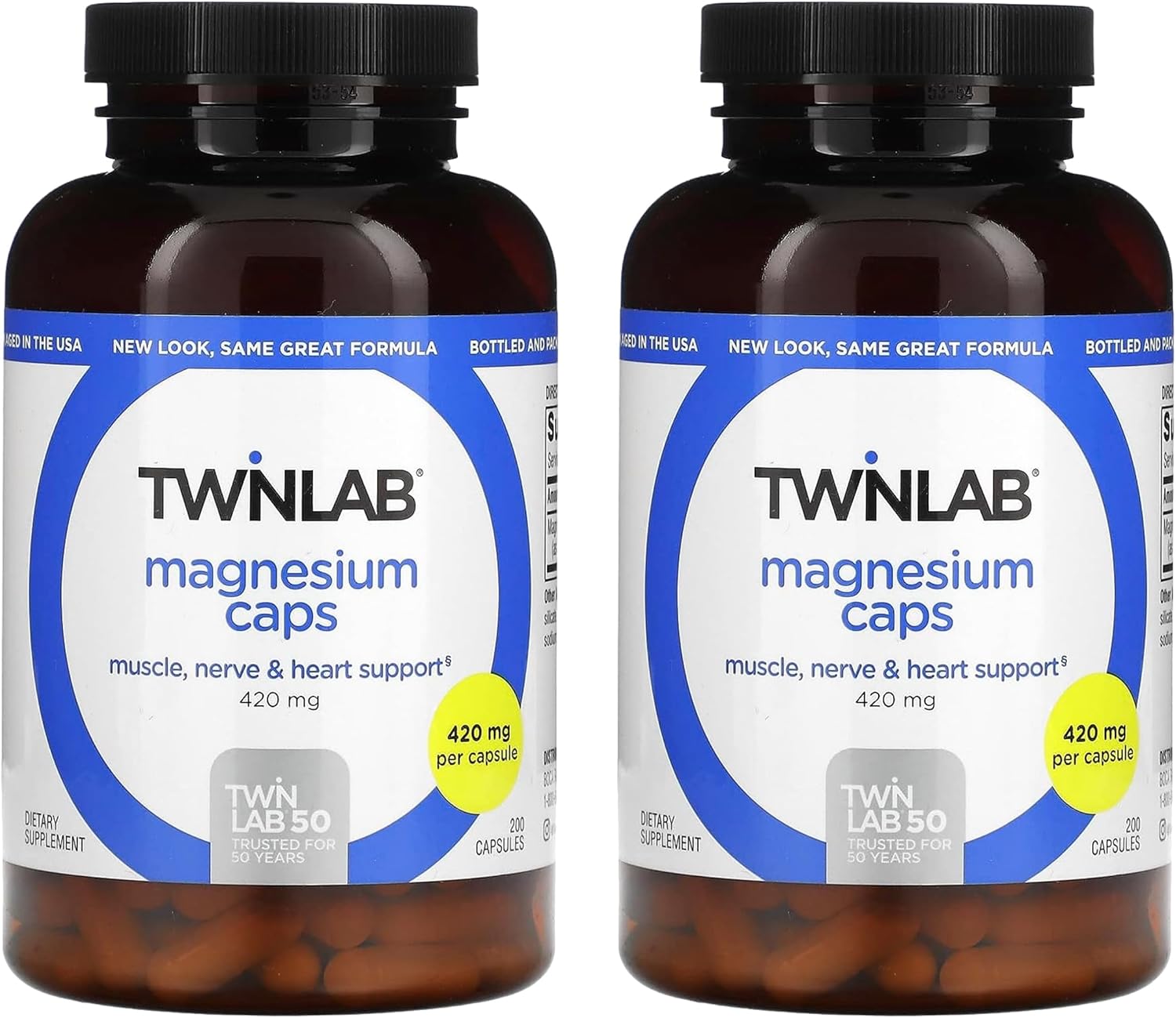 High Absorption Magnesium Capsules for Leg Cramps Relief - Stress Relief Supplement, 420mg, 200ct (2 Pack) by Twinlab
