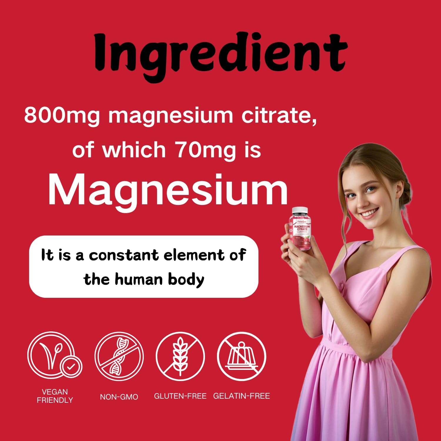 High Absorption Magnesium Citrate Gummies for Adults - Vegan & Non-GMO - 60 Raspberry Gummies