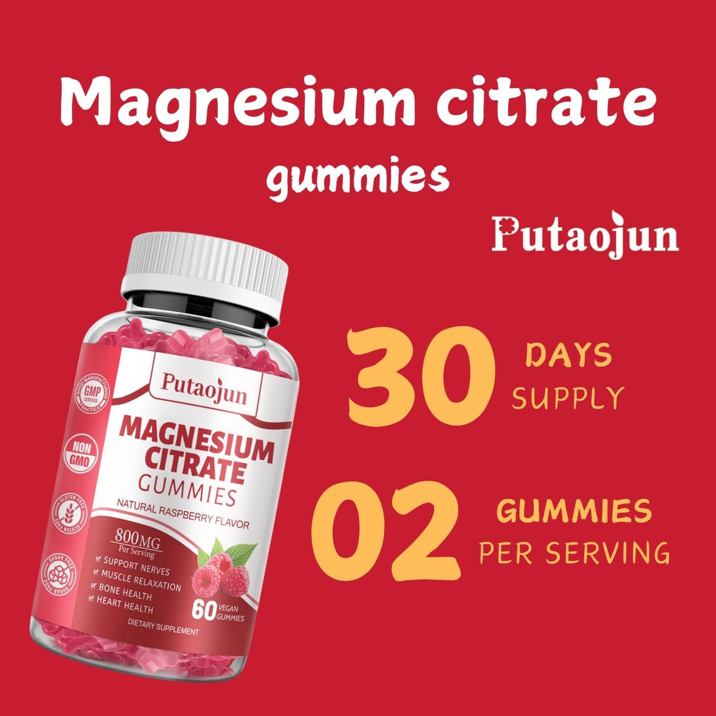 High Absorption Magnesium Citrate Gummies for Adults - Vegan & Non-GMO - 60 Raspberry Gummies