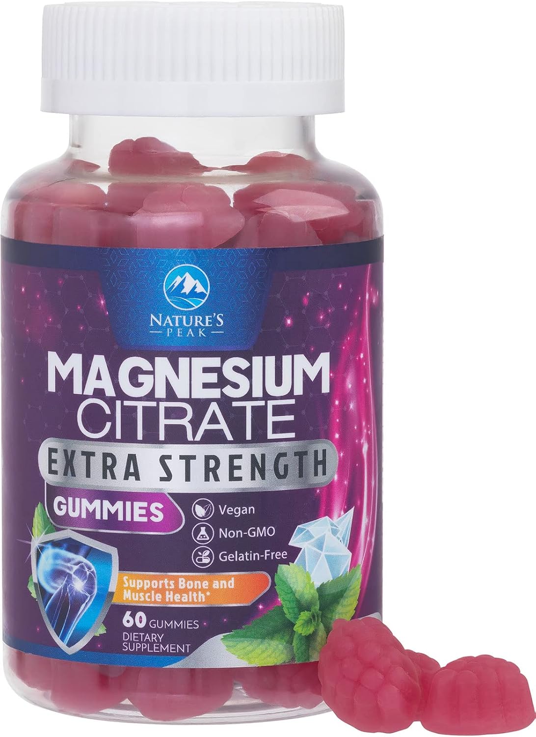 High Absorption Magnesium Citrate Gummies for Bone, Muscle & Heart Health - Vegan & Gluten Free - 60 Gummies